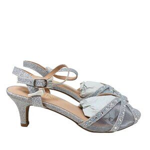 Dream Pairs NINA Silver Glitter Strappy Kitten Heels Rhinestones Size 6.5 NEW